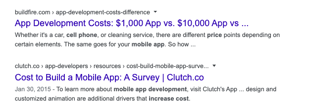 mobile app development cost examples content marketing